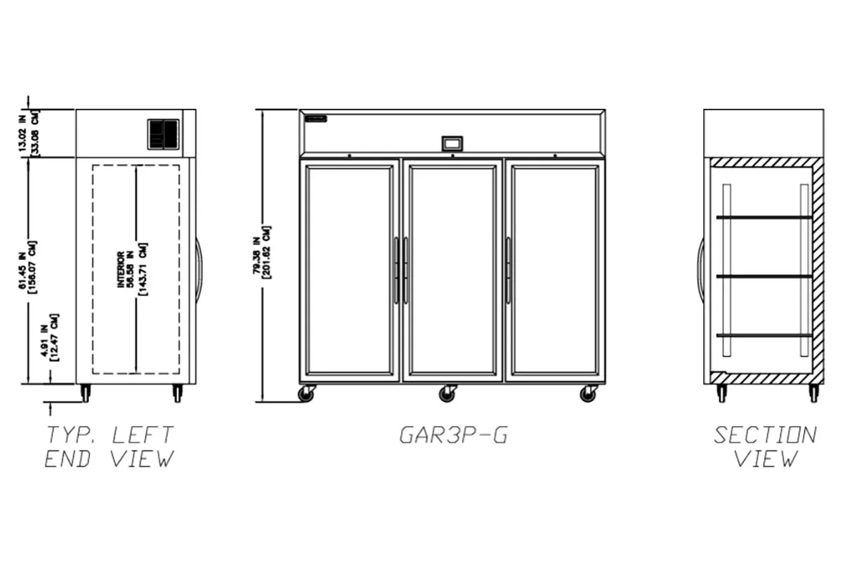 Delfield GAR3P-G 83" 3-Section Reach-In Refrigerator w/ 3 Glass Doors, 71 cu. ft., Top-Mount