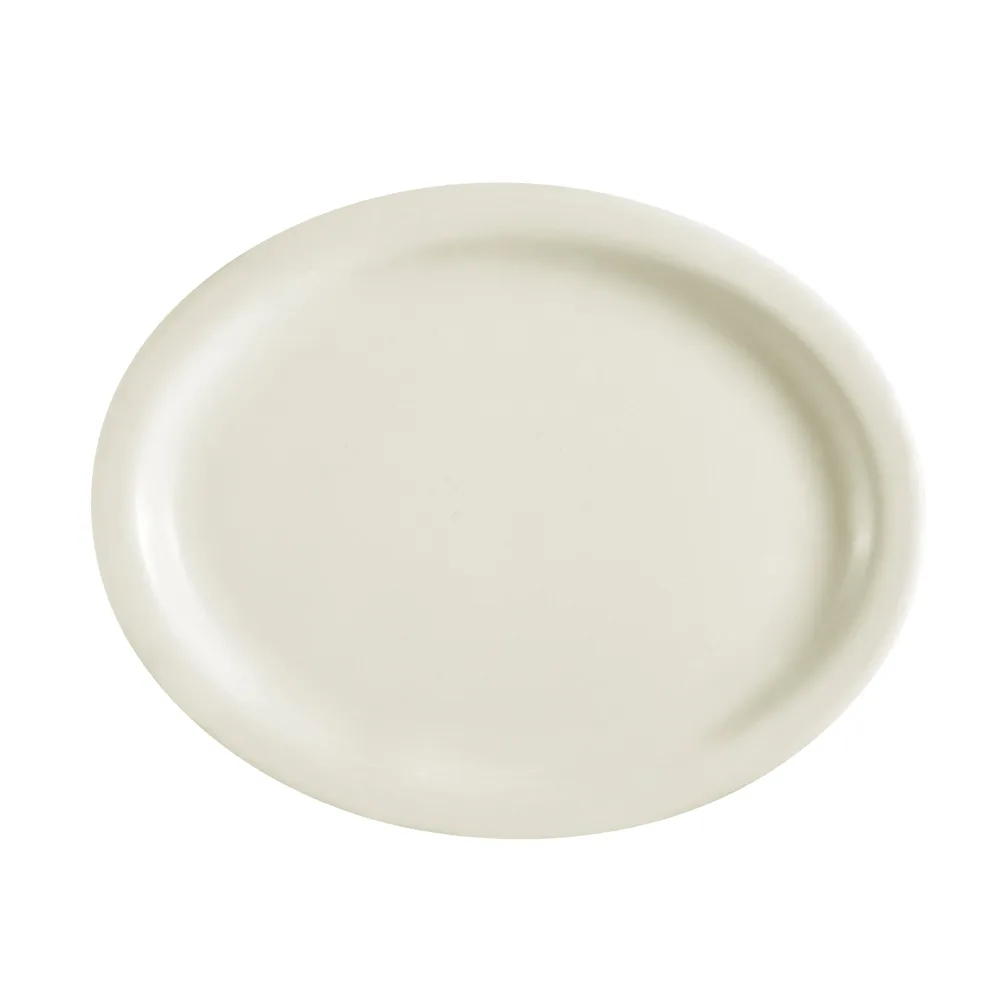 CAC China NRC-13 Oval Ceramic Platter, 11-1/2" x 9" x 1", White, Rim, Dishwasher Safe - Dozen