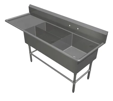 John Boos 43PBPS3224-1D24L 84" Three Compartment Sink, 24"W x 24"L Bowl With Left-Hand Drainboard