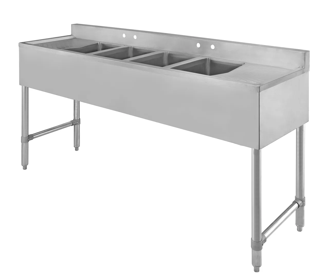Klinger's Trading DEL42D 72" Four Compartment Sink, 10"W x 14"L Bowl With 2 Drainboards