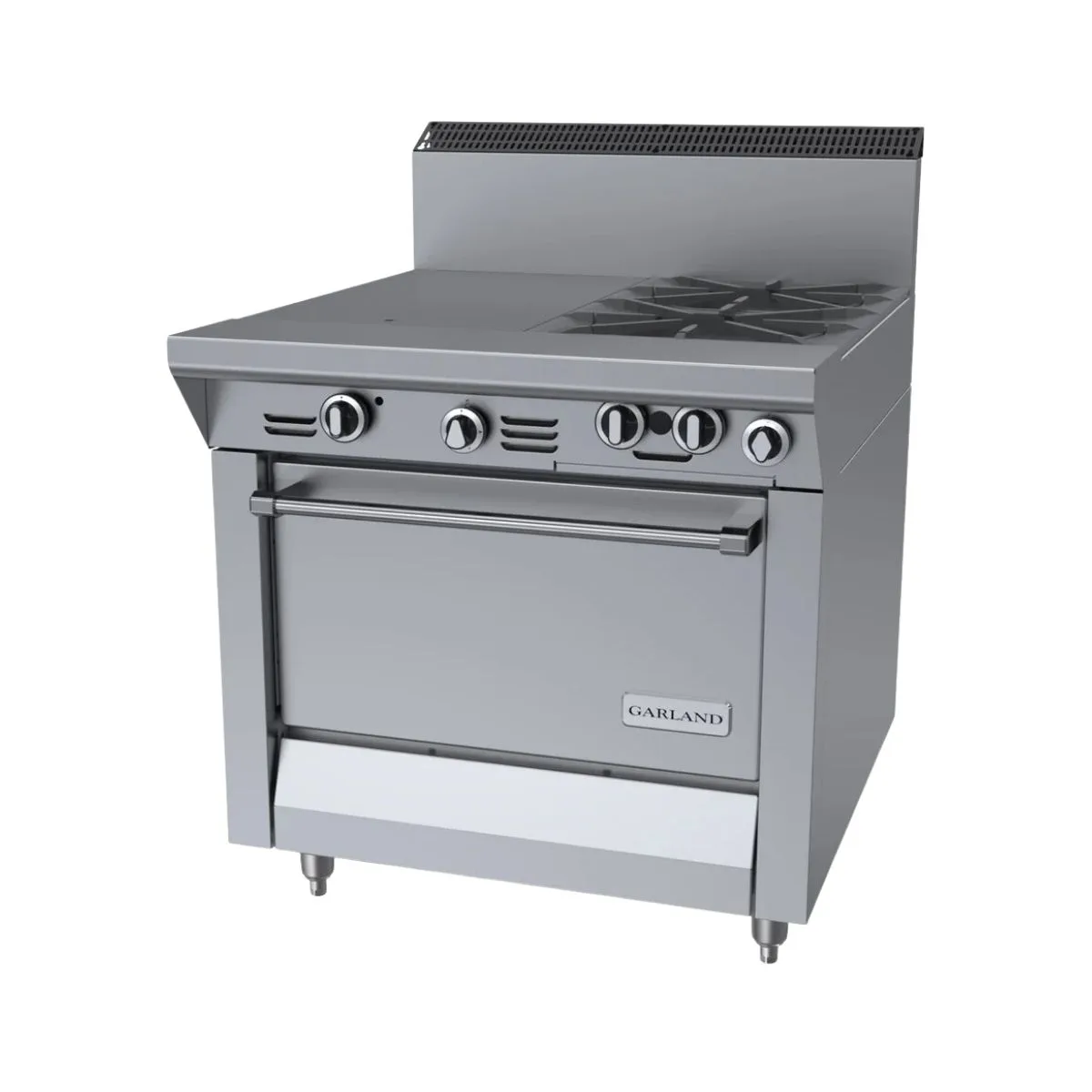 Garland US Range MST42-6R-E 34" Gas Heavy Duty Rangw w/ (2) Open Burners, (1) Even Heat Hot Top, Electric ignition and Flame Fail, (1) Standard Oven, 140.000 BTU