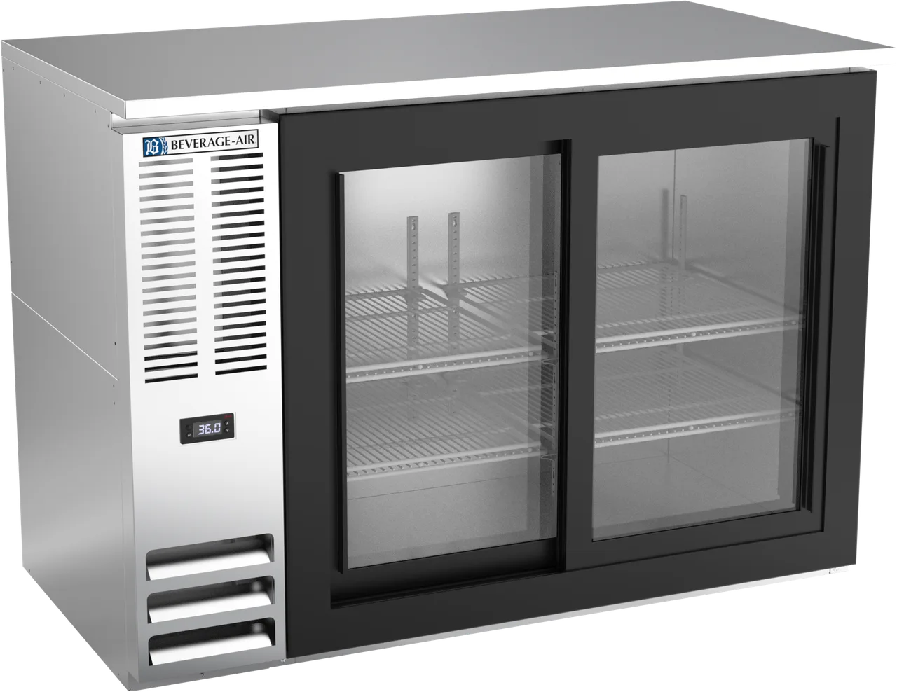Beverage Air BBN48HC-F-GS-S 48" x 34" Bar Cooler,12.6 cu ft, Glass Doors,R290 Refrigerant,1/4 HP115V