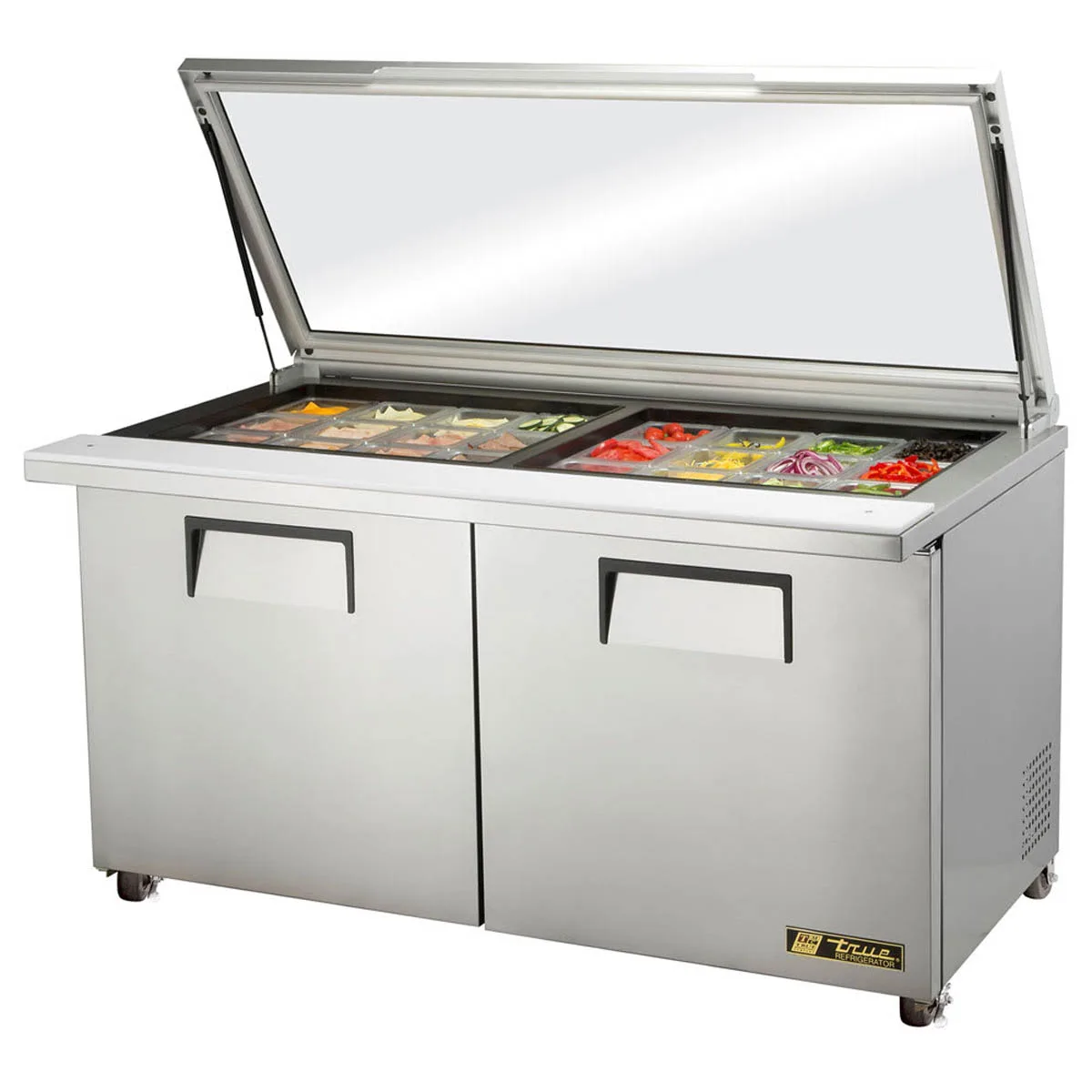 True TSSU-60-24M-B-ST-FGLID-HC 60" Mega Top Sandwich/Salad Prep Table w/ 2 Doors, 24 Pans
