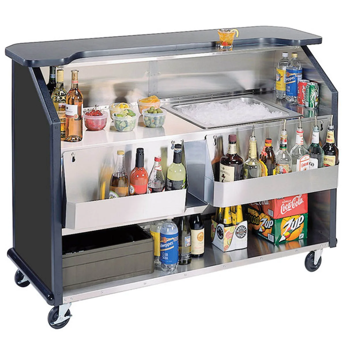 Lakeside 887 63" Portable Bar with Laminate Finish, Removable (2) 7-Bottle Speed Rail, and 40 lb. Ice Bin