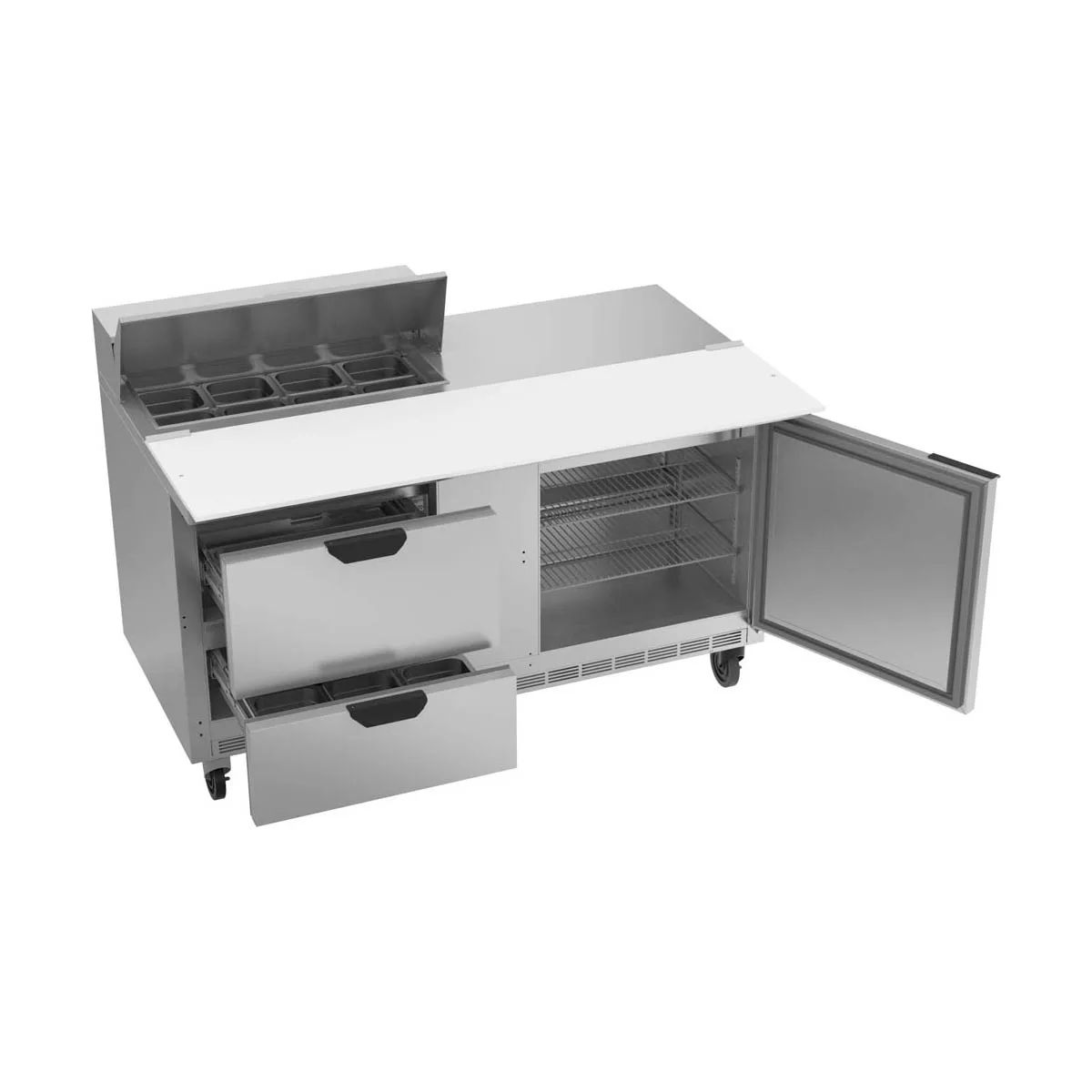 Beverage Air SPED60HC-08C-2 60" Two Section Sandwich/Salad Prep Table w/ 2 Drawers & 1 Door, 8 Pans
