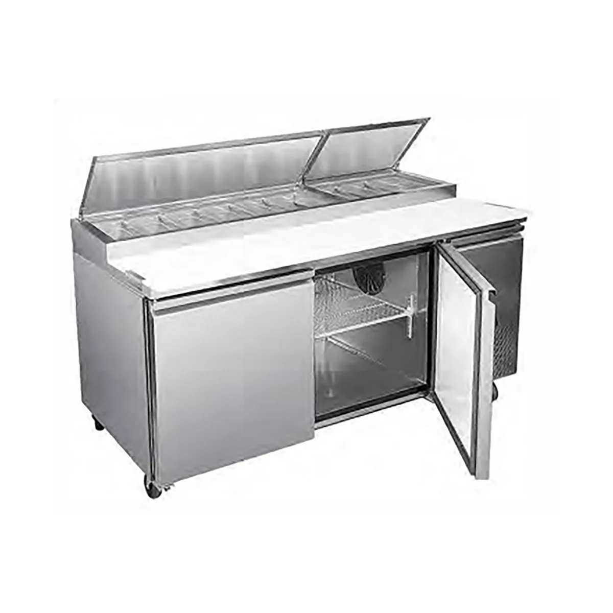 Hurakan HKN-PZ71R2 E/S 71" Refrigerated Pizza Prep Table, 2-Door, 9 X 1/3 Pans Capacity