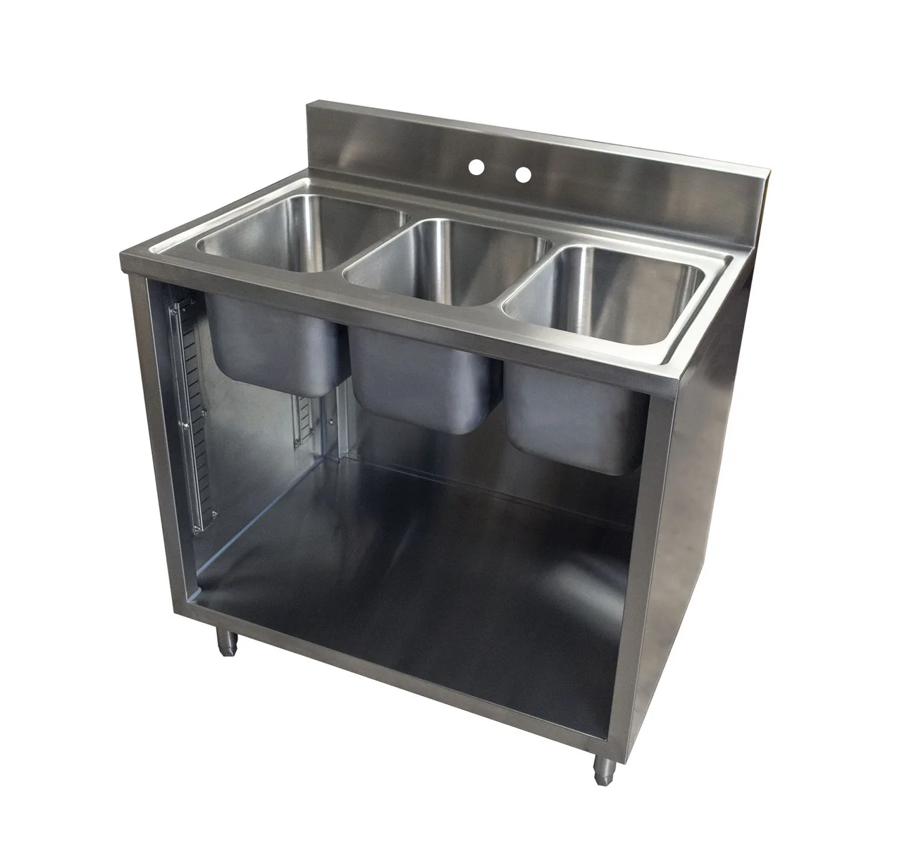 BK Resources CSTR5-3-1014 36" Three Compartment Sink, 10"W x 14"L Bowl Without Drainboard