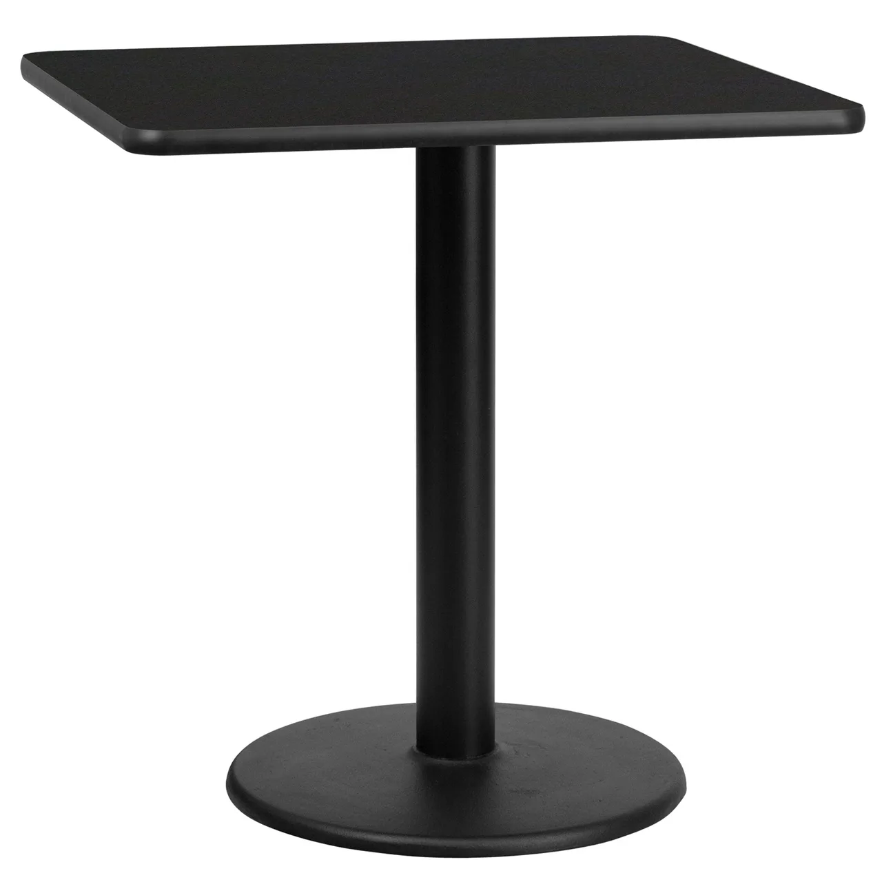 Flash Furniture XU-BLKTB-3030-TR18-GG 30x30 Square Black Laminate Dining Table, Pedestal Base, MDF Top, 18 Dia. Cast Iron Column