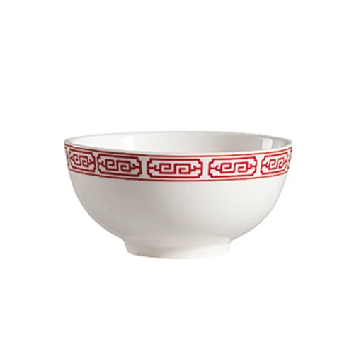 CAC China 105-64 Red Gate Rice Bowl, 7 Oz., 4" Dia. x 2" H, Porcelain, Red/Bone White - Dozen