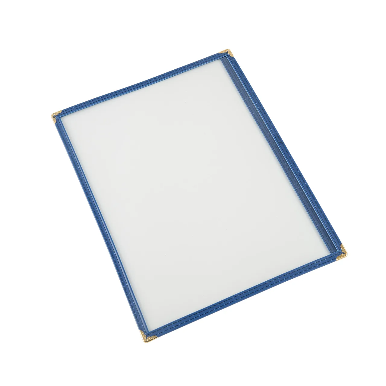 CAC China MCP1-911BL Menu Cover, 1-Pocket 8½" x 11" Vinyl Booklet with View, Brass Corners, Blue Trim
