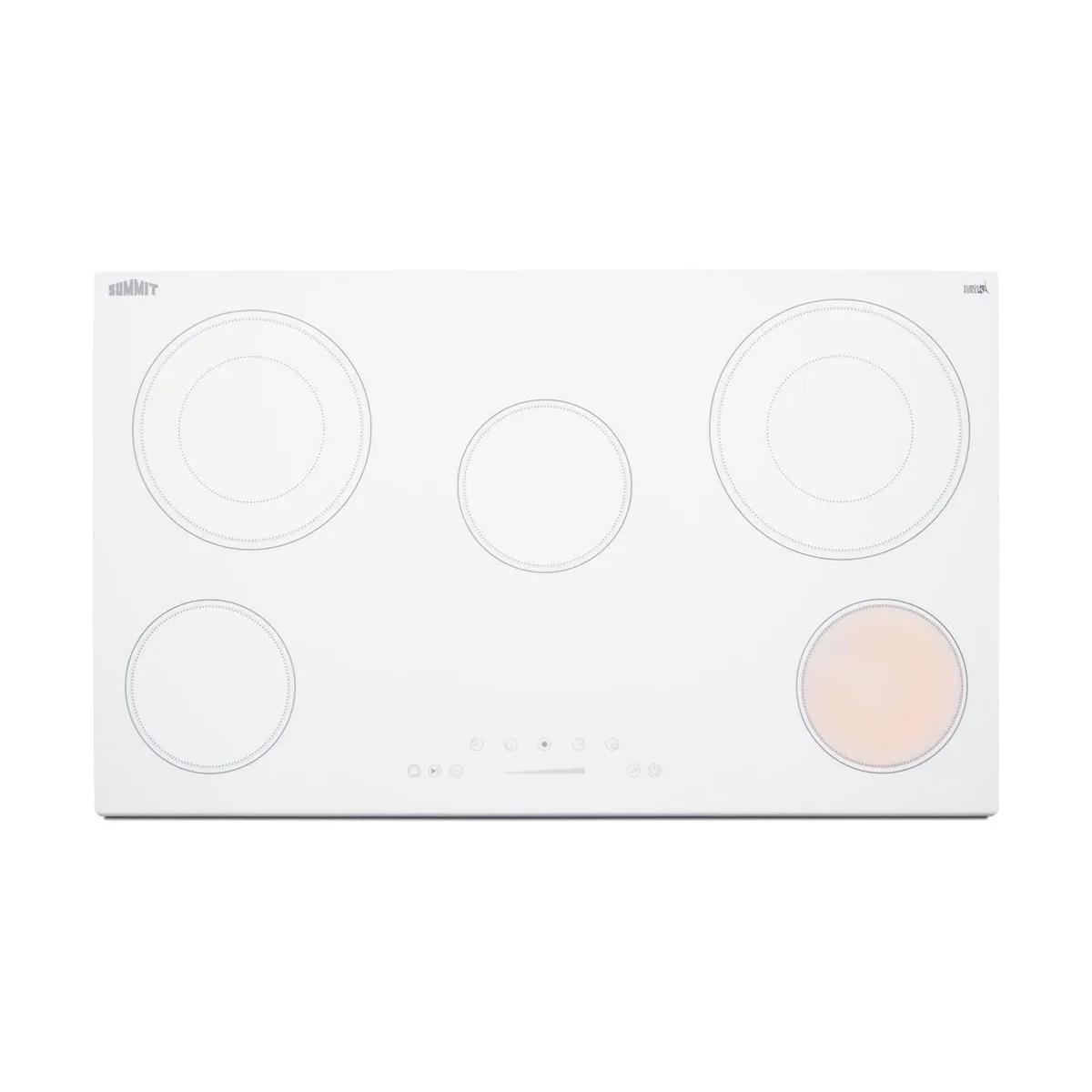 Summit CR5B36TXW 35" Electric Radiant Cooktop w/ (5) Burners, White Ceramic Glass, Digital Controls, 7.7 kW, 240v