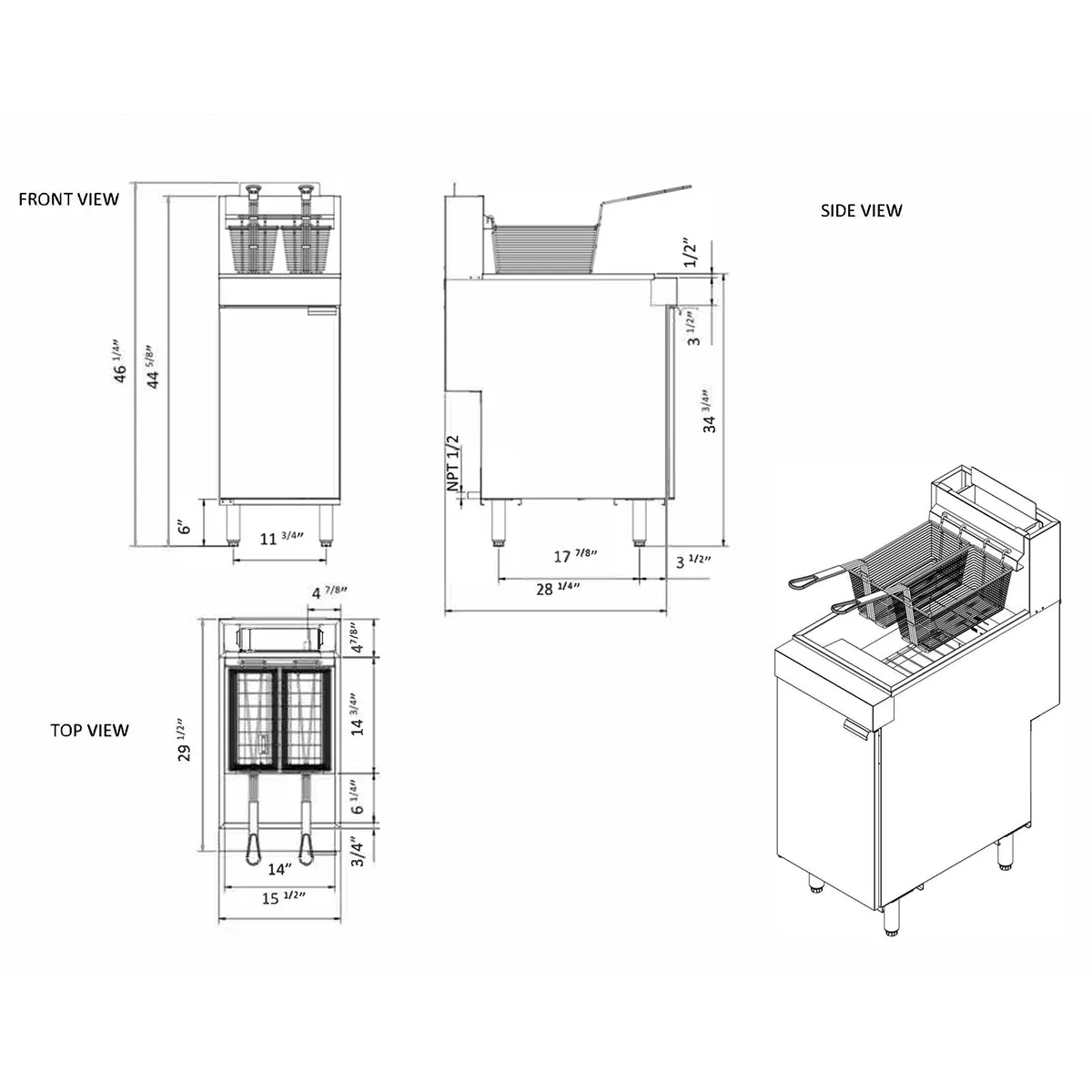 Hurakan HKN-FXF50E (LPG) A/W 15" Floor LP Gas Full Pot Fryer, 40 Lbs, Robertshaw Thermostatic Control