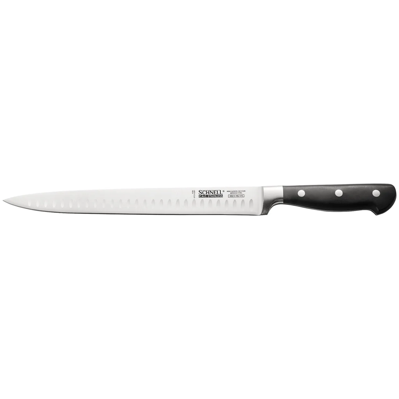 CAC China KFCV-G101 Carving Knife, 10" German High-Carbon Steel, Ice-Tempered, Black Handle