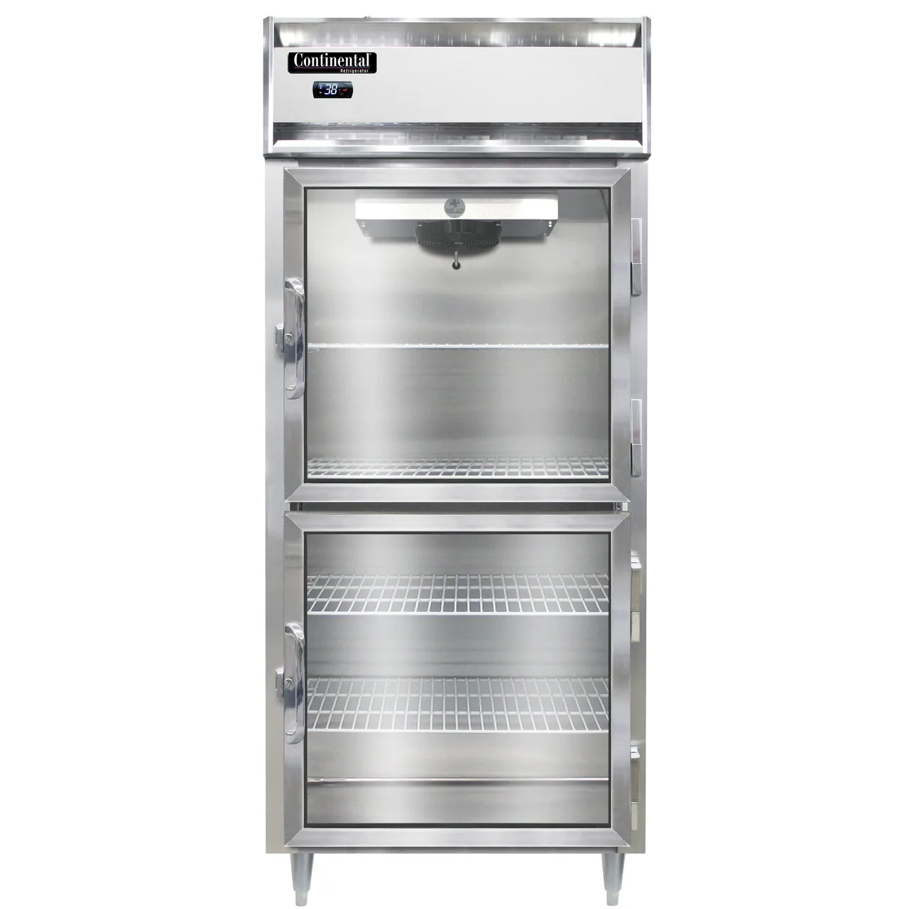 Continental Refrigerator D1RXSNGDHD 36" 1-Section Reach-In Refrigerator w/ 2 Half Glass Doors, Stainless Steel Front Aluminum Exterior, 26 cu. ft.