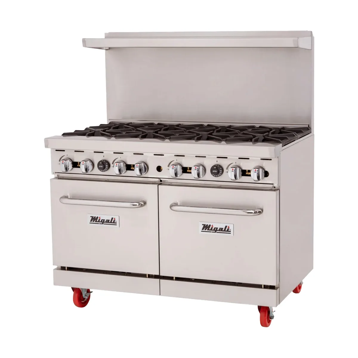 Migali C-RO8B-LP 8 Burners 48" LP Gas Restaurant Range w/ (2) Space Saver Ovens, 232.000 BTU