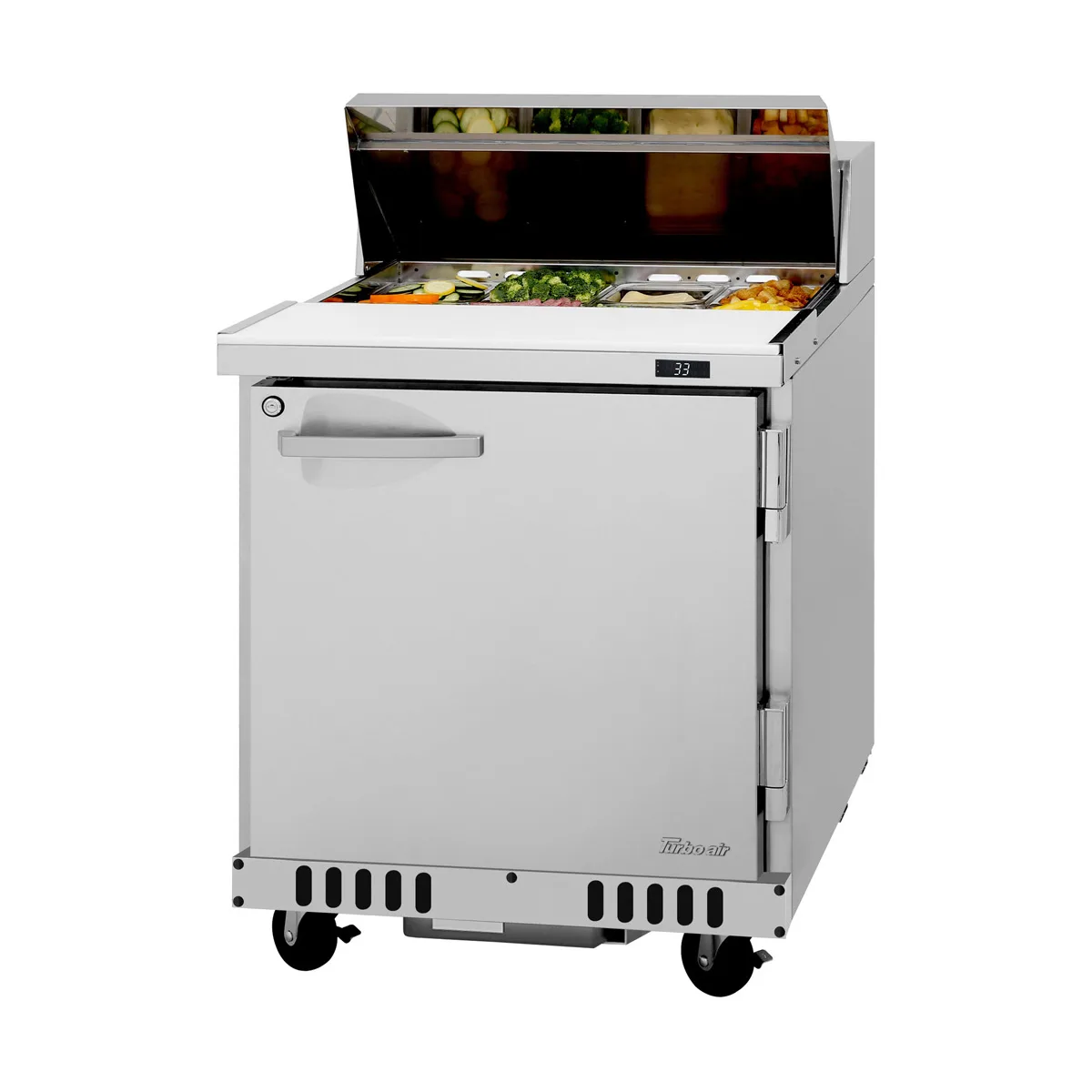 Turbo Air PST-28-FB-N(-L) 27" 1-Door Sandwich and Salad Prep Table, 8 Pans, Stainless Steel