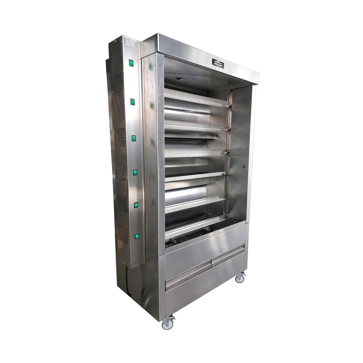 AMPTO FRG6VE Rotisserie Gas Oven w/ 6 Spits, Sliding Doors, 30-Chicken Capacity