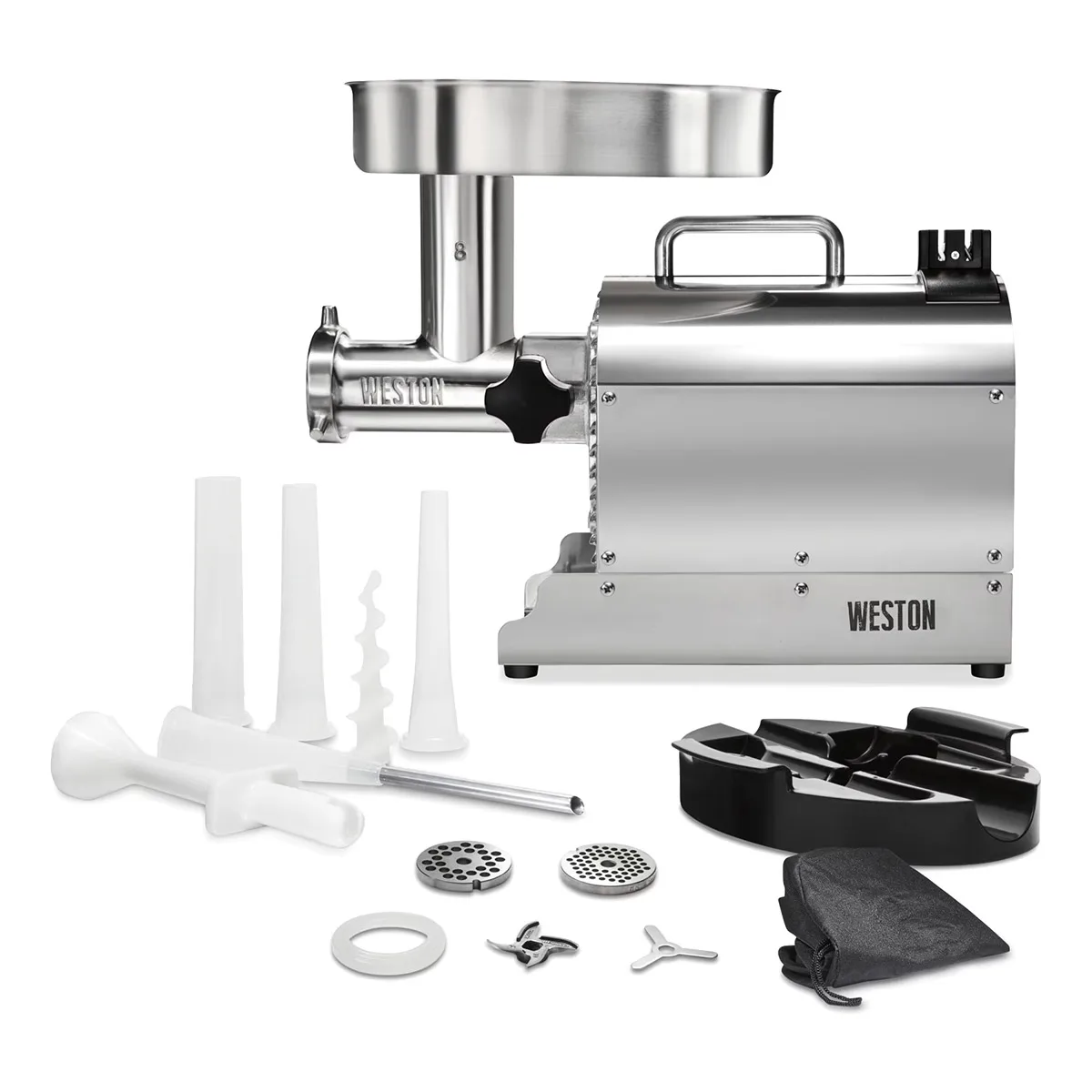 Hamilton Beach 10-0801-W Meat Grinder, #8 Hub, 3/4 HP, 550W, 120V, 4.5mm/7mm Plates, 4 Sausage Funnels