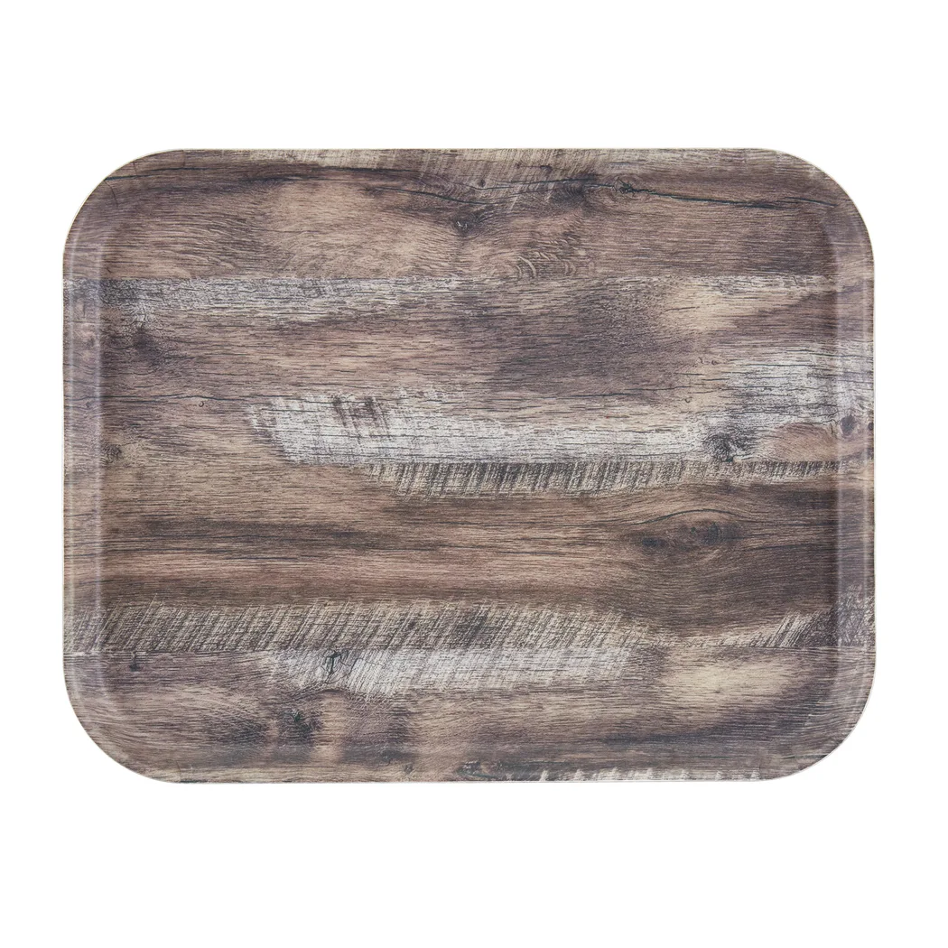 Cambro 1418DCET825 18" x 14" Dark Oak Fiberglass Rectangular Tray, NSF, Dishwasher Safe