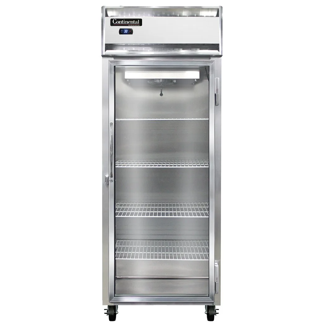 Continental 1RESNSAGD 28.5" 1-Section Reach-In Refrigerator w/ Glass Door, Stainless Steel Exterior, 18 cu. ft.