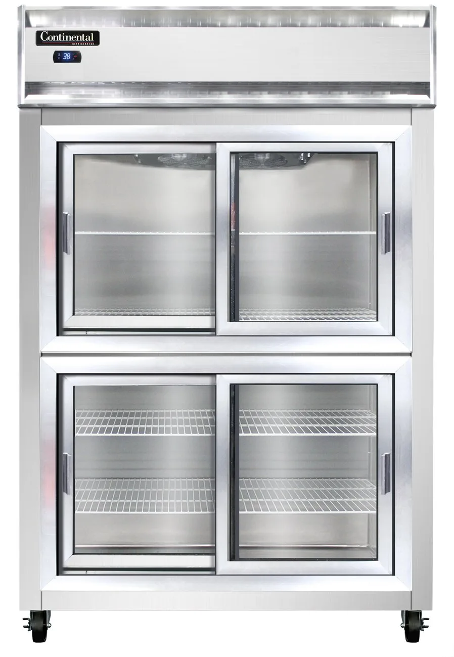 Continental Refrigerator 2RSNSSSGDHD 52" 2-Section Reach-In Refrigerator w/ 4 Siliding Half Glass Doors, All Stainless Steel, 32 cu.ft.