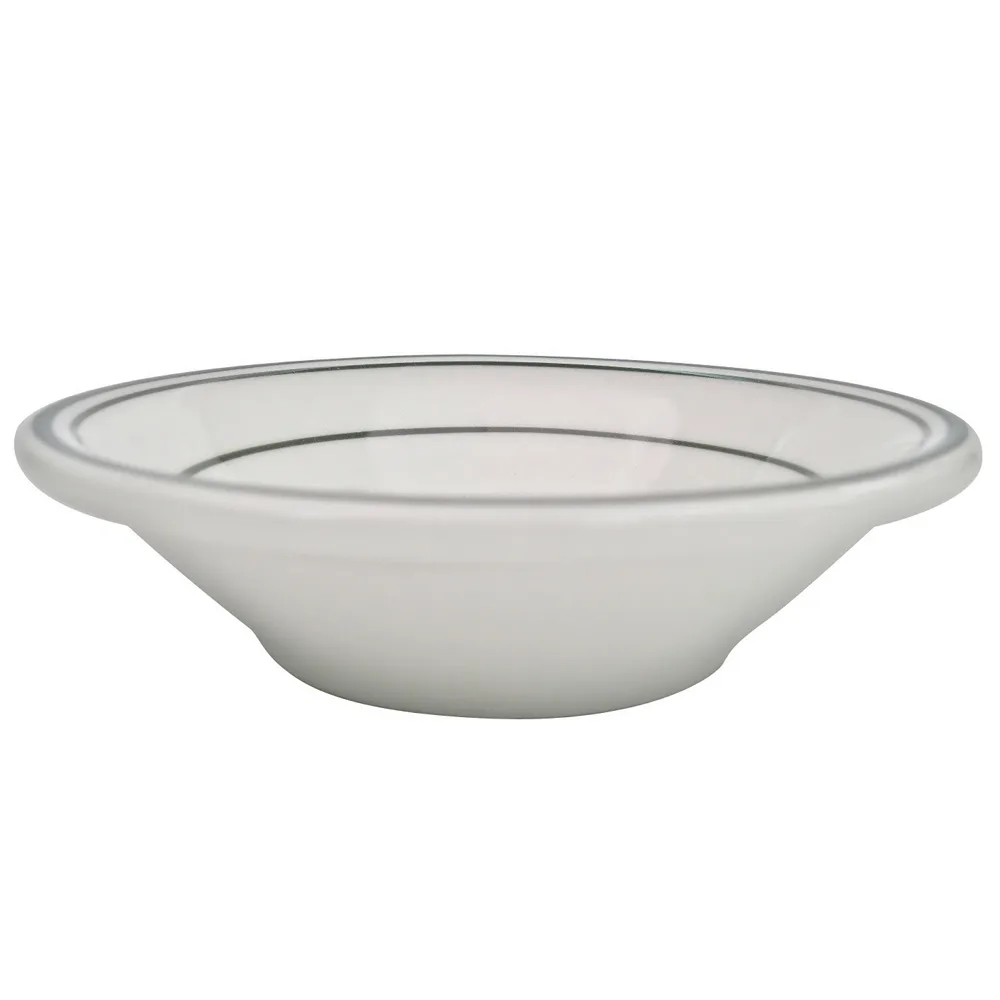 CAC China GS-32 Greenbrier Fruit Dish 4" Round, 3 oz, Green Band/American White Ceramic - Dozen