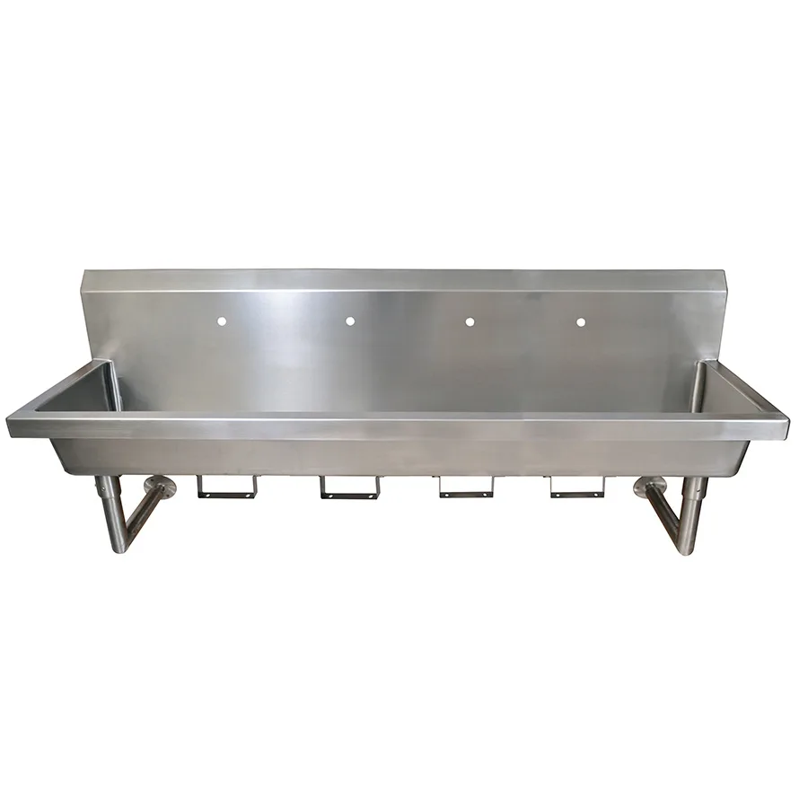 BK Resources MSHS-96W1B 96" Wall Mounted Hand Sink without Faucet - with Knee Valve Bracket / 14 g