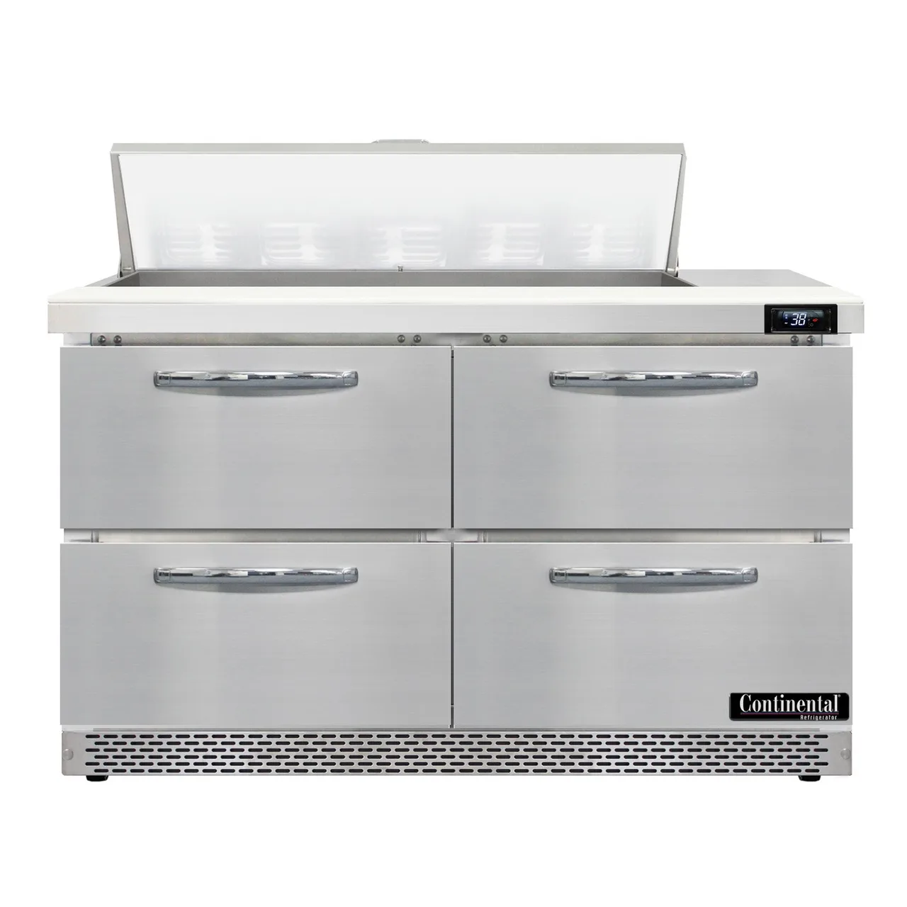 Continental Refrigerator D48N10-FB-D 48" Two Section Sandwich/Salad Prep Table w/ 4 Drawers, 10 Pans