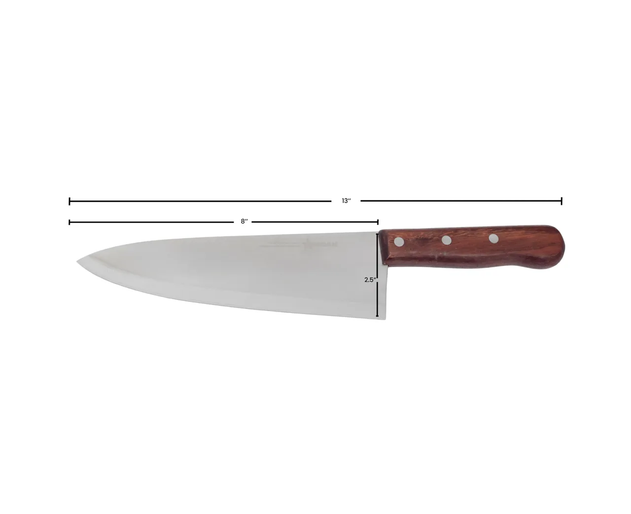 Omcan USA 11479 Chef Knife - 8" Stamped, Stainless Steel Blade, Wood Handle