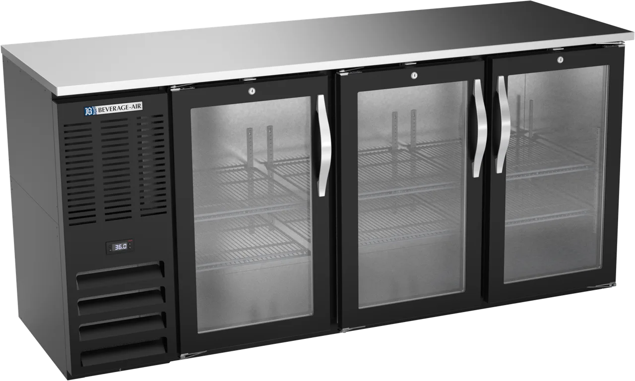 Beverage Air BBN72HC-G-B Cooler, 72"W×26-3/8"D×34"H, 19.6 Cu Ft, Doors, Side‑Mount R290, 1/3HP115V