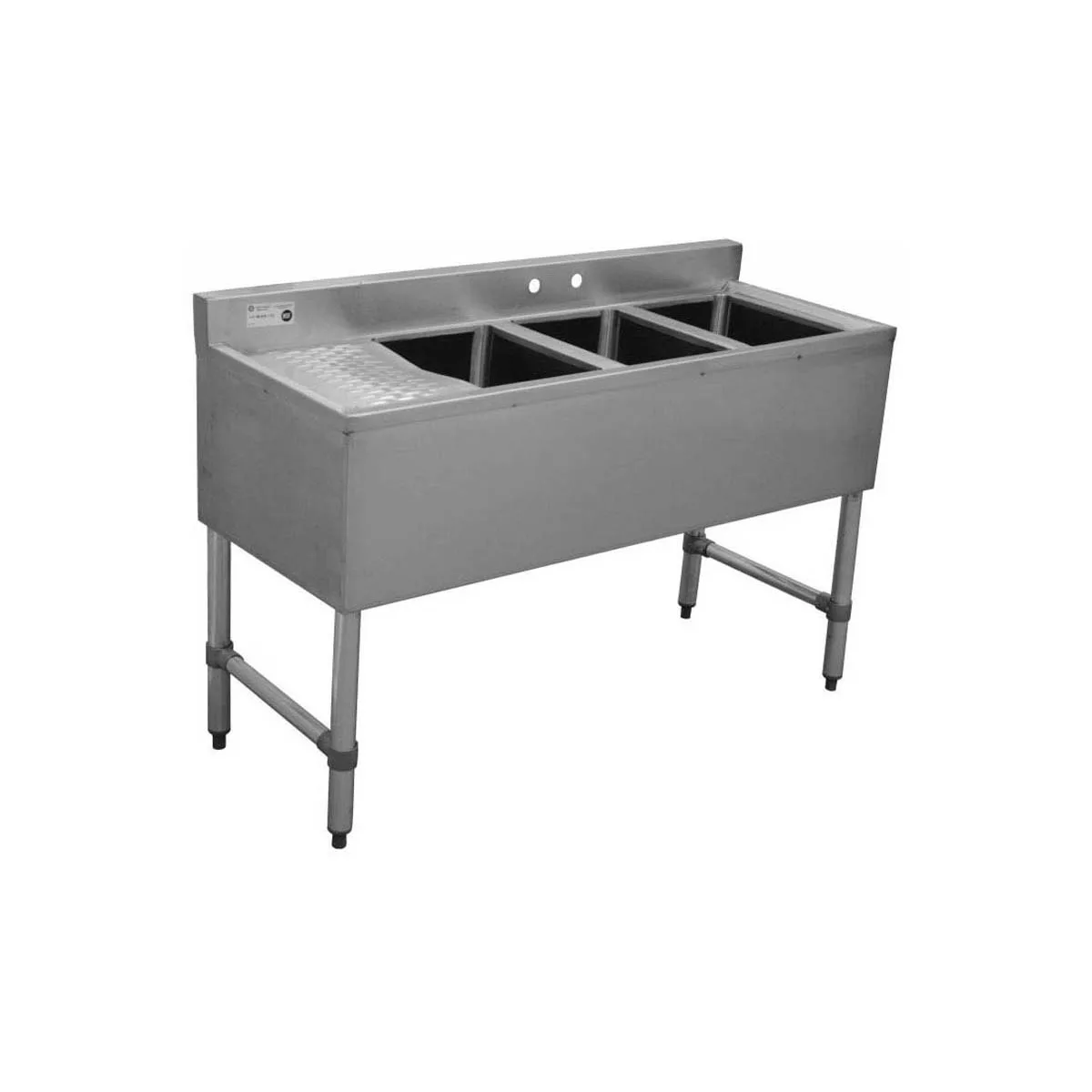 Serv-Ware BAR3B48-L-CWP 48" 3 Compartment Underbar Sink w/ 1 Left Drainboard, 4" Faucet Holes