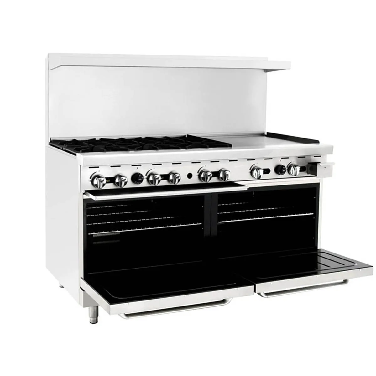 Atosa USA AGR-6B24GR-LP 60“ Gas Restaurant Range, (2) Standard Ovens, (6) Open Burners, (1) 24“ Griddle