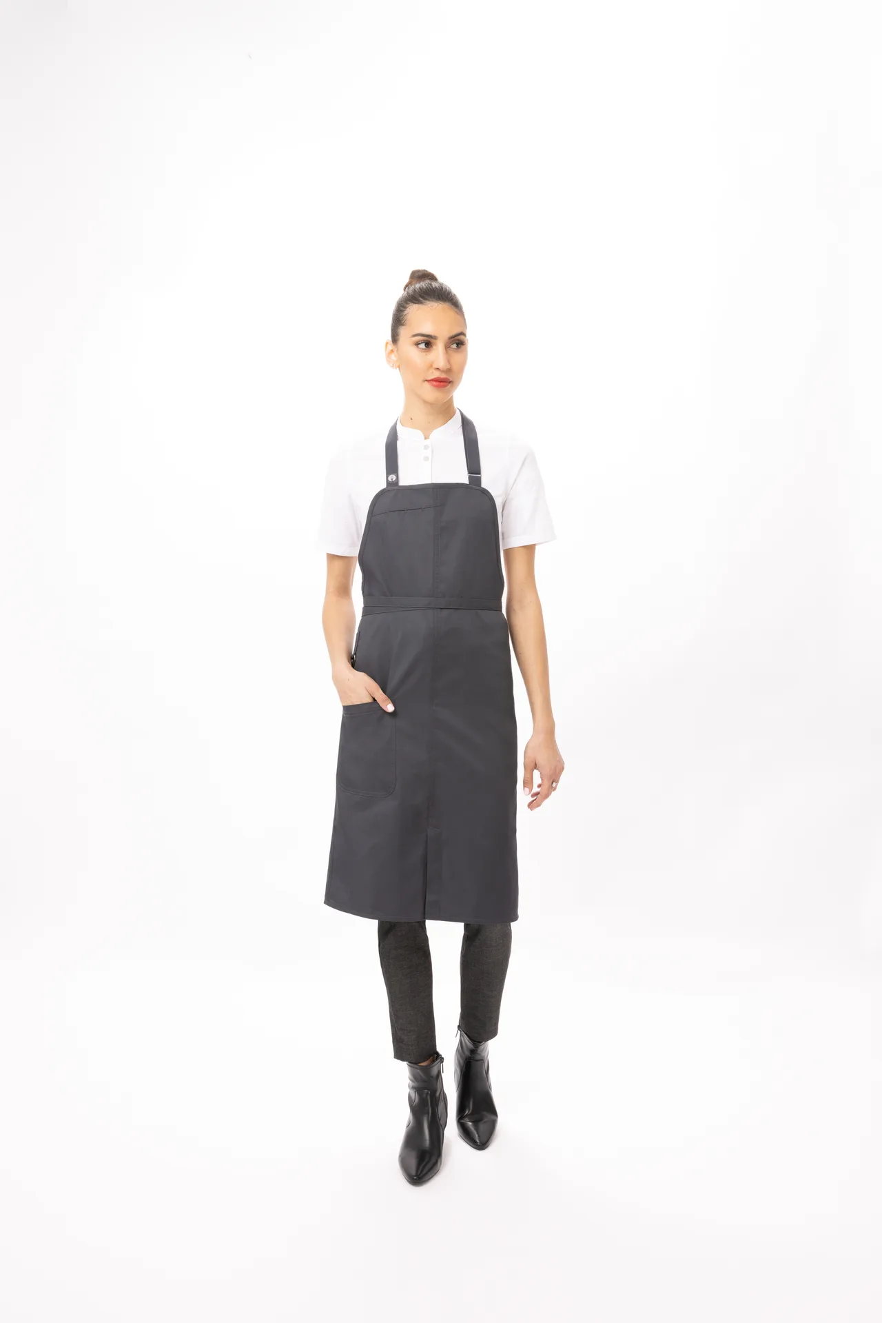 Chef Works ABN05-CHR-0 Brio Bib Apron, 34"L x 33"W, Adjustable Neck Strap, Gray, Poly/Cotton