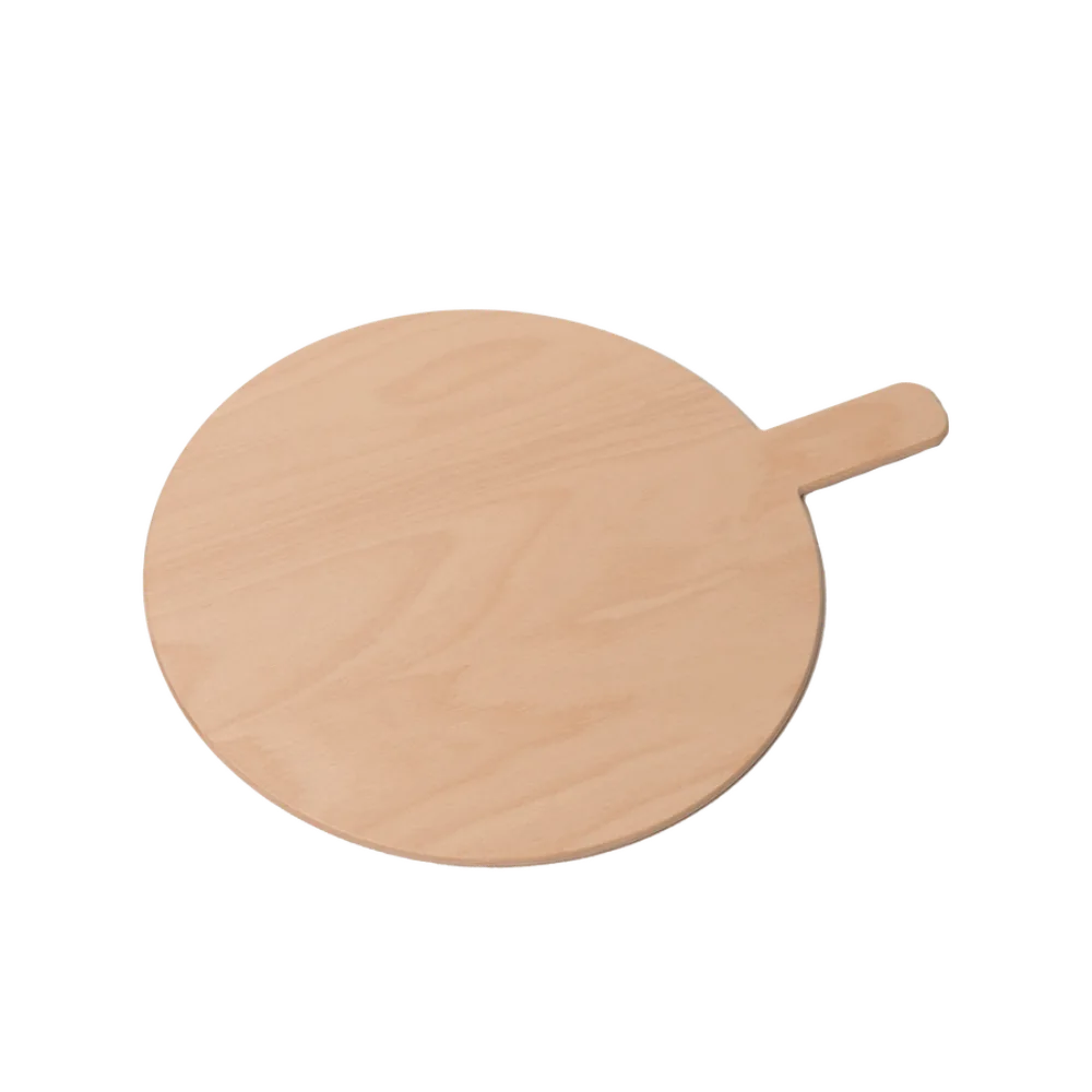 Omcan USA 81222 - Round Beech Plywood Pizza Serving Board, 19-7/10" Dia. 3/10" H, 3-9/10" Handle