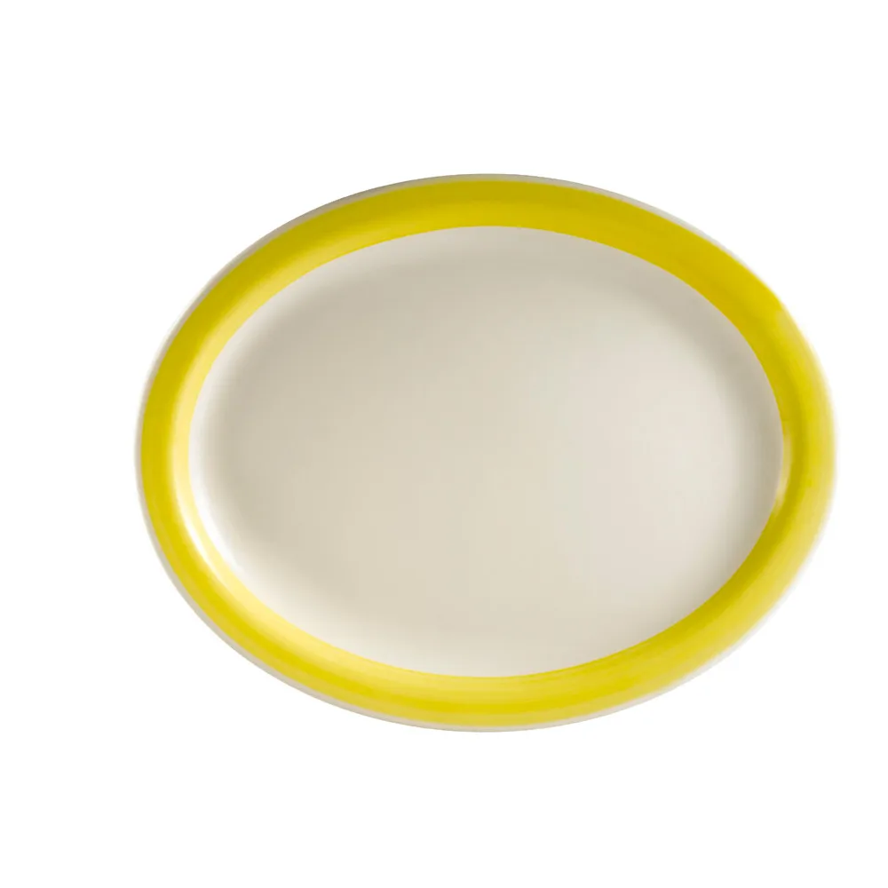 CAC China R-12NR-Y Yellow Oval Platter 9-1/2" x 7-1/4" x 1-1/4", Narrow Rim, Dishwasher - Dozen