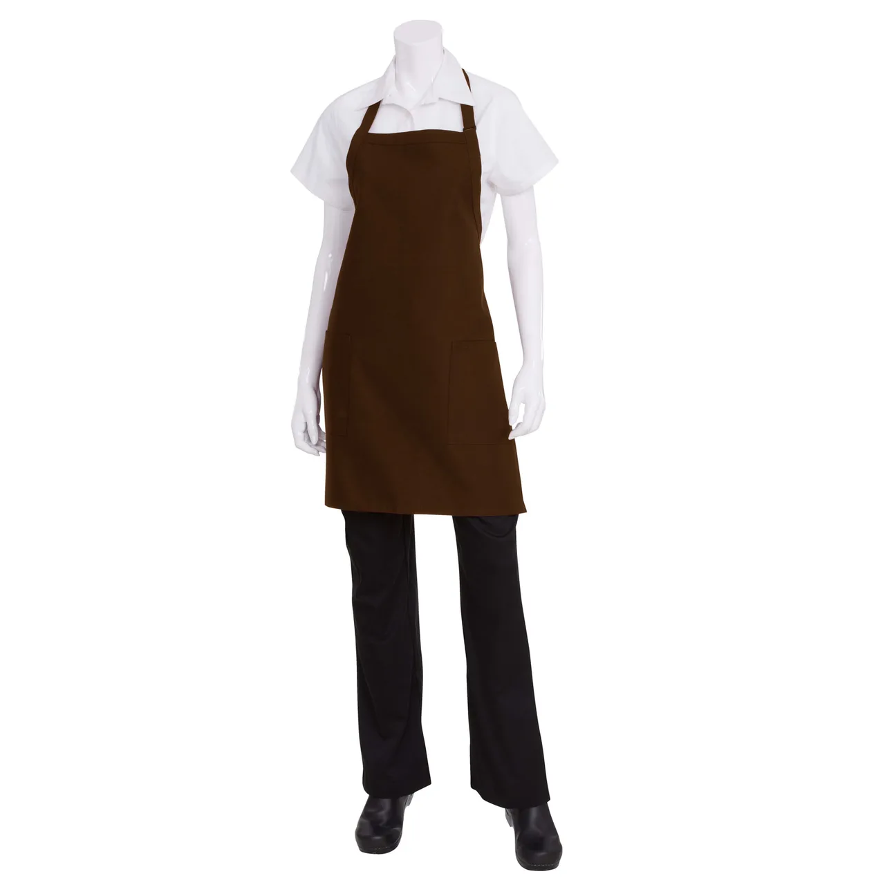 Chef Works F53-BLK-0 Bib Apron, 30.5"L x 24"W, Neck Strap, 2 Pockets, 65/35 PolyCotton, Black