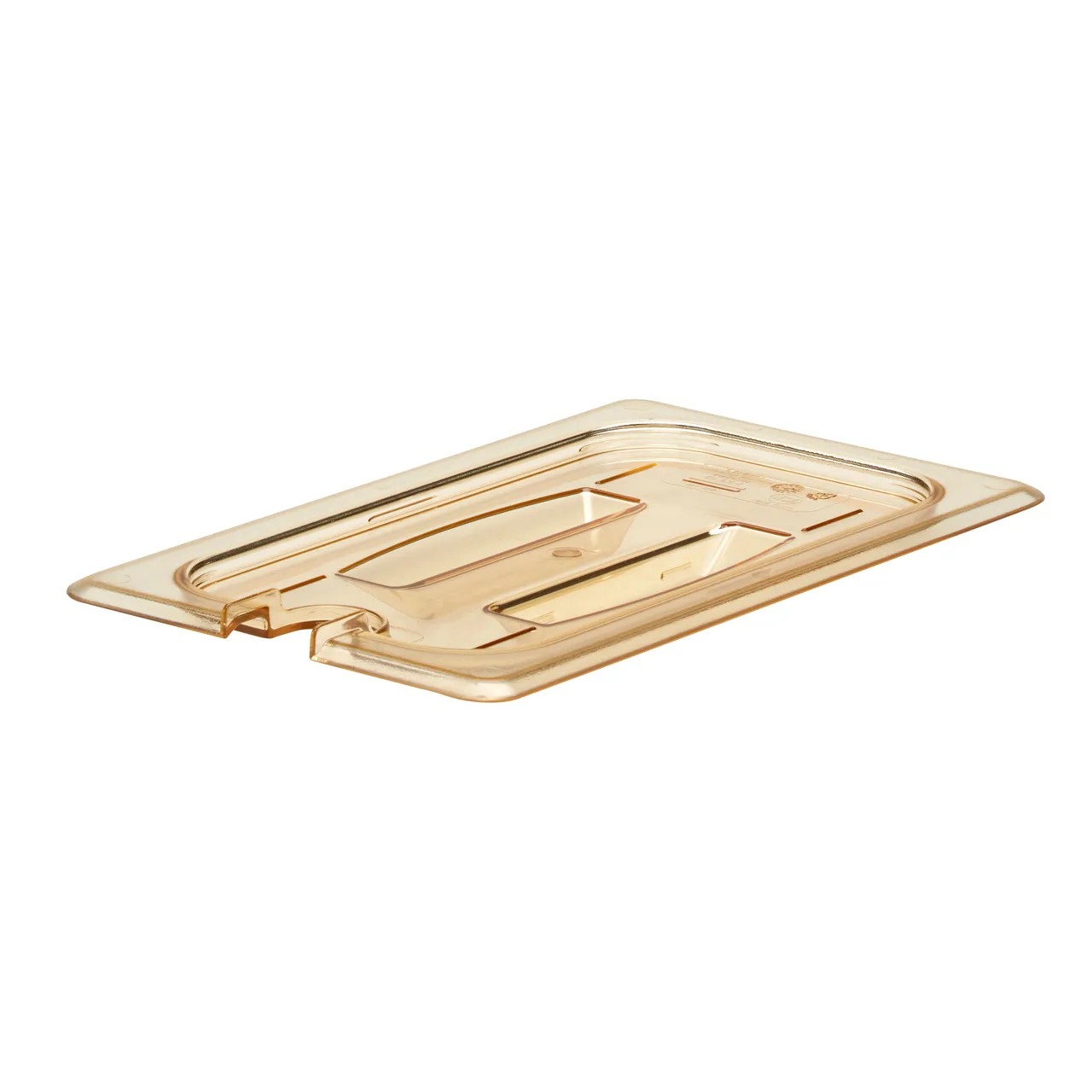 Cambro 40HPCHN150 H‑Pan 1/4‑Size Amber Lid, Handled Spoon‑Notched, Non‑Stick, -40°F‑300°F, NSF