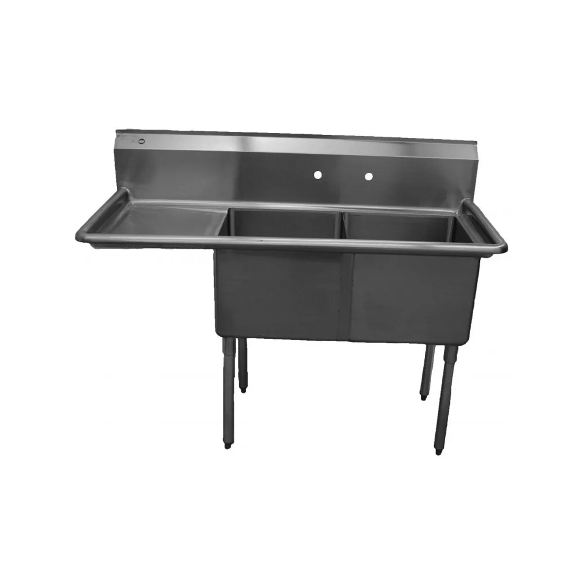 Serv-Ware E2CWP1818L-18 56" Two Compartment Sink, 18"W x 18"L Bowl With Left-Hand Drainboard