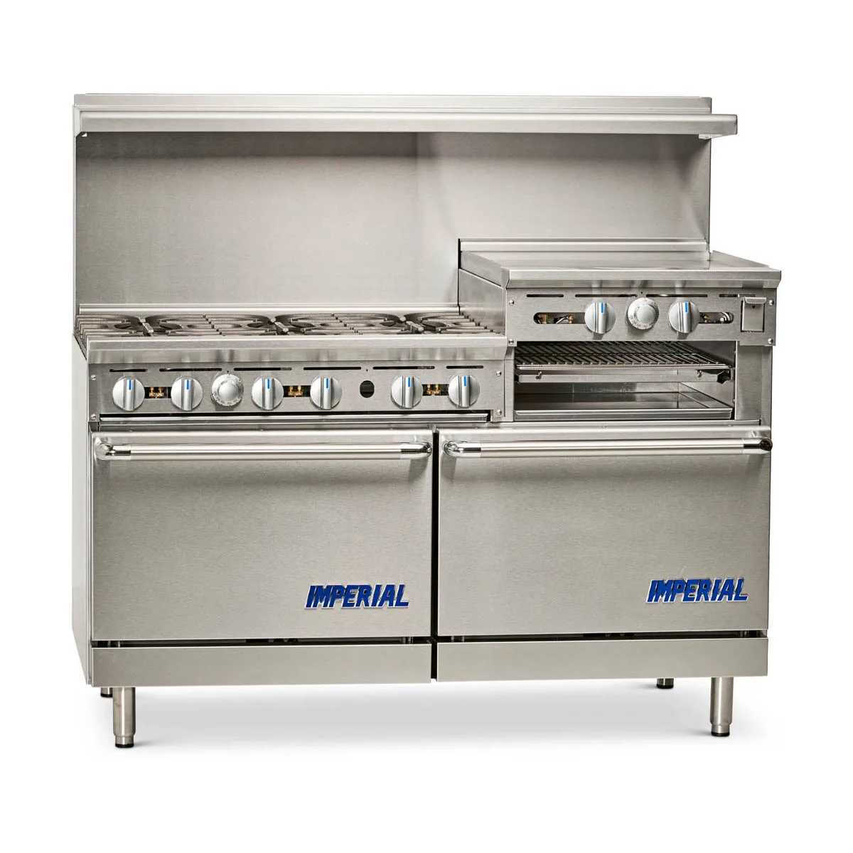 Imperial IR-6-RG24-C 60" Gas Restaurant Range w/ (6) Open Burners, 24" Raised Griddle/Broiler, (1) Standard Oven, (1) Convection Oven, 297.000 BTU