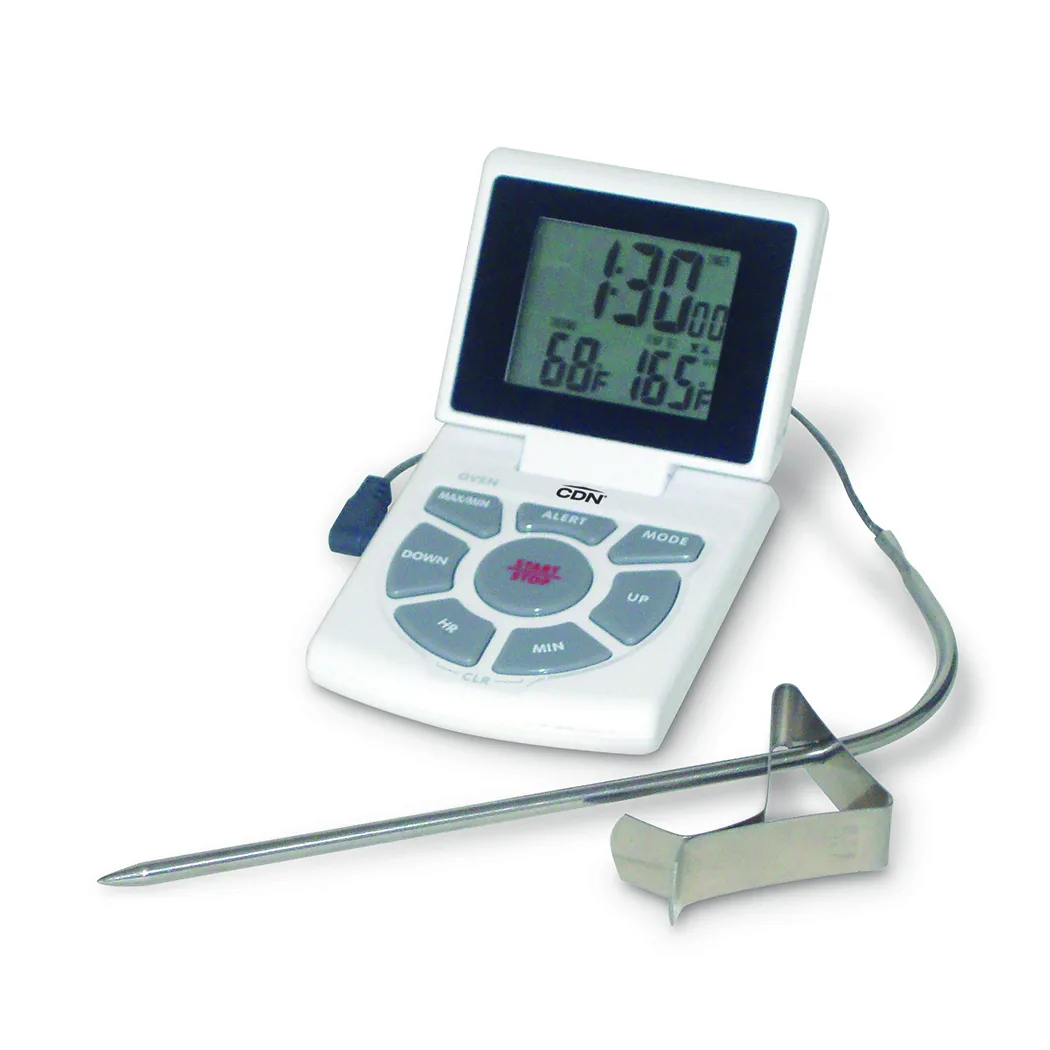 CDN DTTC-W Combo Probe Thermometer with Timer & Clock, 14-392°F, 5-1/2" Probe, Stainless Steel Clip