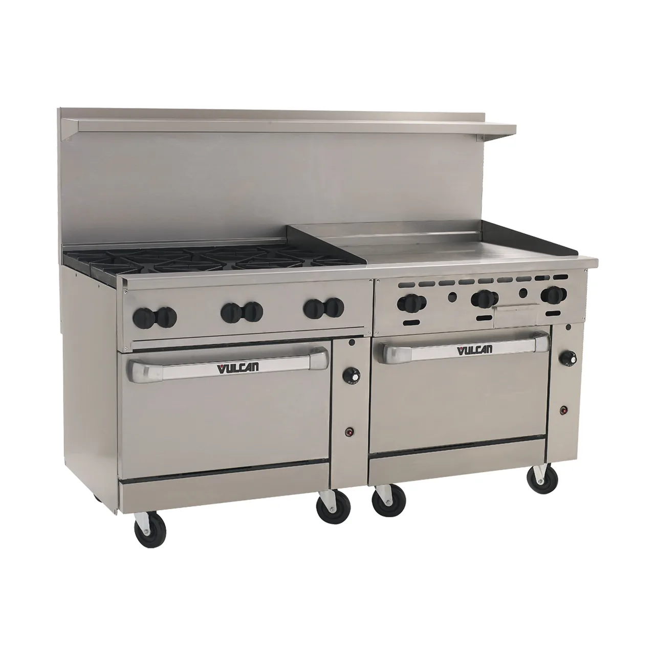 Vulcan 72CC-6B36GT 72" Gas Restaurant Range w/ (6) Open Burners, 36" Griddle Right w/ Thermostatic Controls, (2) Convection Ovens, 310.000 BTU