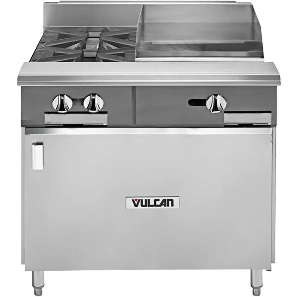 Vulcan V2BG18B Gas 36" Heavy Duty Range w/ (2) Open Burners, 18" Griddle Right, Cabinet Base, 100.000 BTU