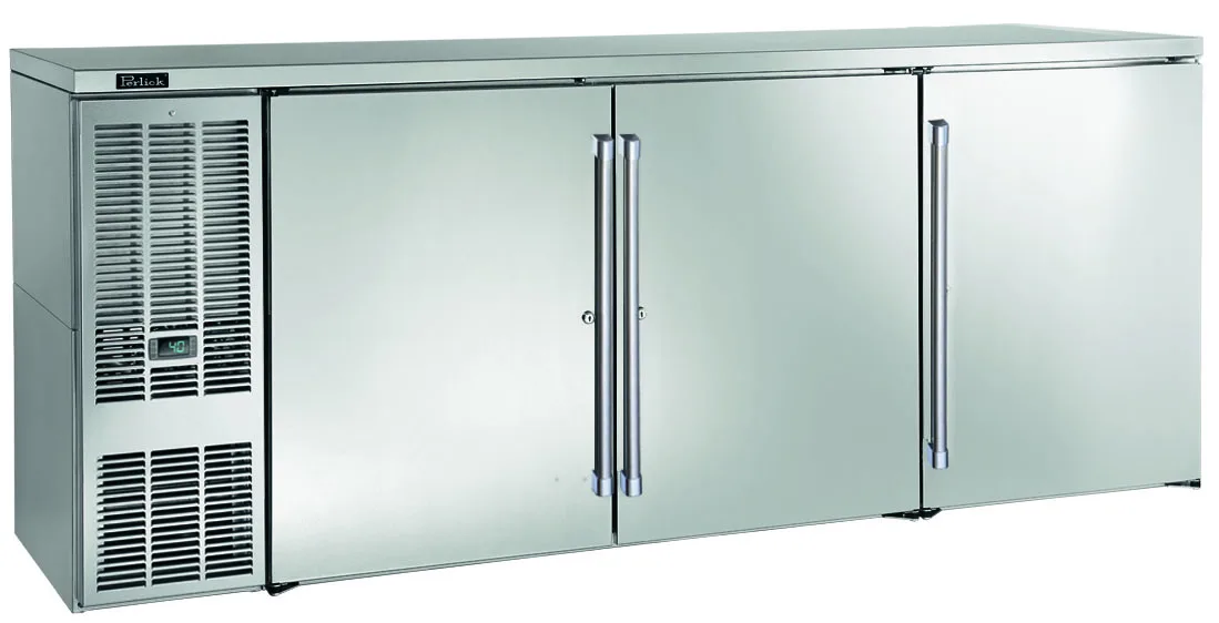 Perlick BBS84-SS-L-STK Refrigerated Back Bar Cabinet w/ 24.8 Cu Ft Capacity, 3 Solid Doors