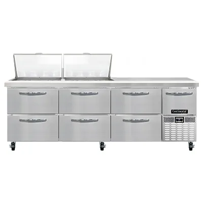 Continental Refrigerator RA93N24M-D 93" Mega Top Sandwich Prep Table w/ 6 Drawers & 1 Door, 24 pans