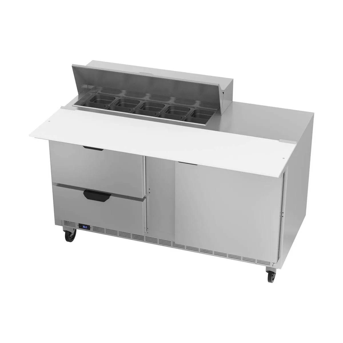 Beverage Air SPED60HC-10C-2 60" Two Section Sandwich/Salad Prep Table w/ 2 Drawers & 1 Door, 10 Pans