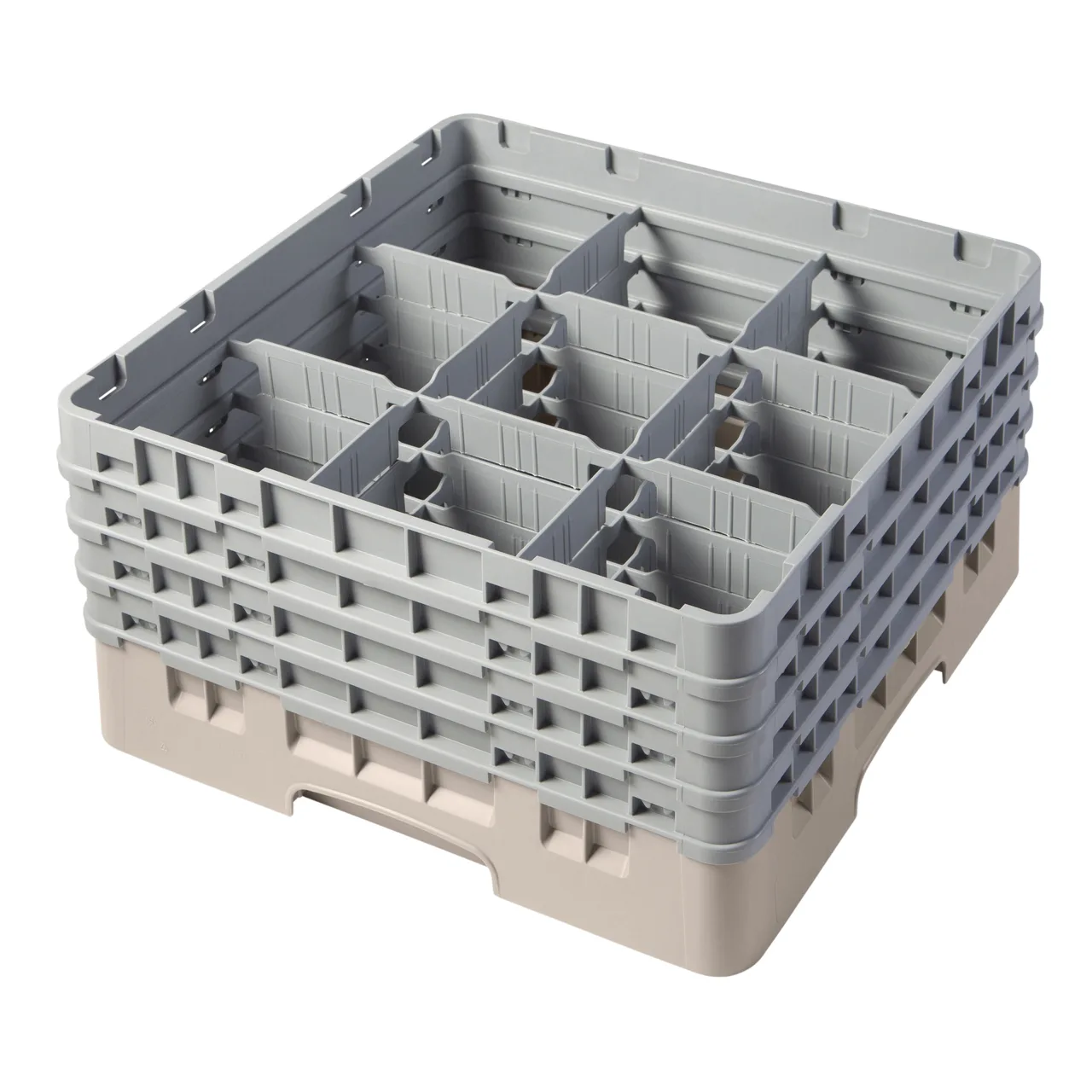 Cambro 9S800184 Camrack Glass Rack, Full Size, Beige, 9 Compartments, 19-3/4 x 19-3/4 x 10-1/2, 5-7/8 Max Dia, HACCP Compliant