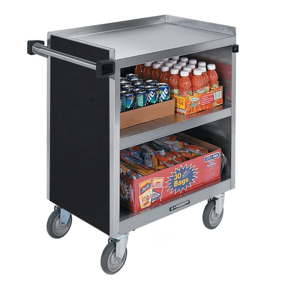 Lakeside 844 3 Shelf Stainless Steel Enclosed Bus Utility Cart - 700 lb. Capacity
