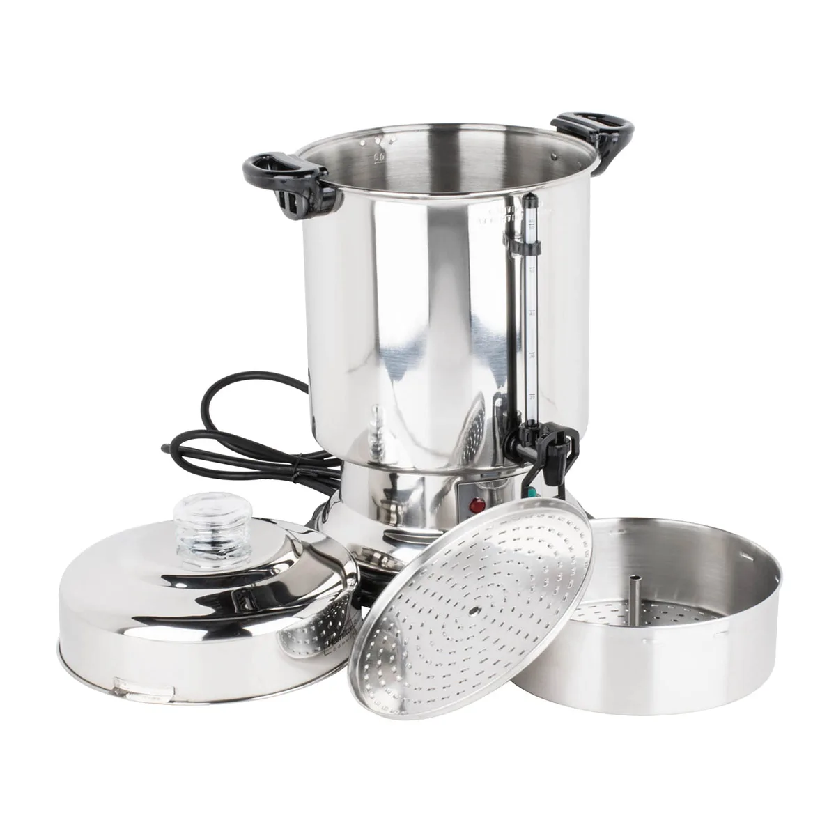 Hamilton Beach D50065 Coffee Urn/Percolator, S.Steel Exterior, 60 Cup Cap. w/ Cup Trip Handle - 120V