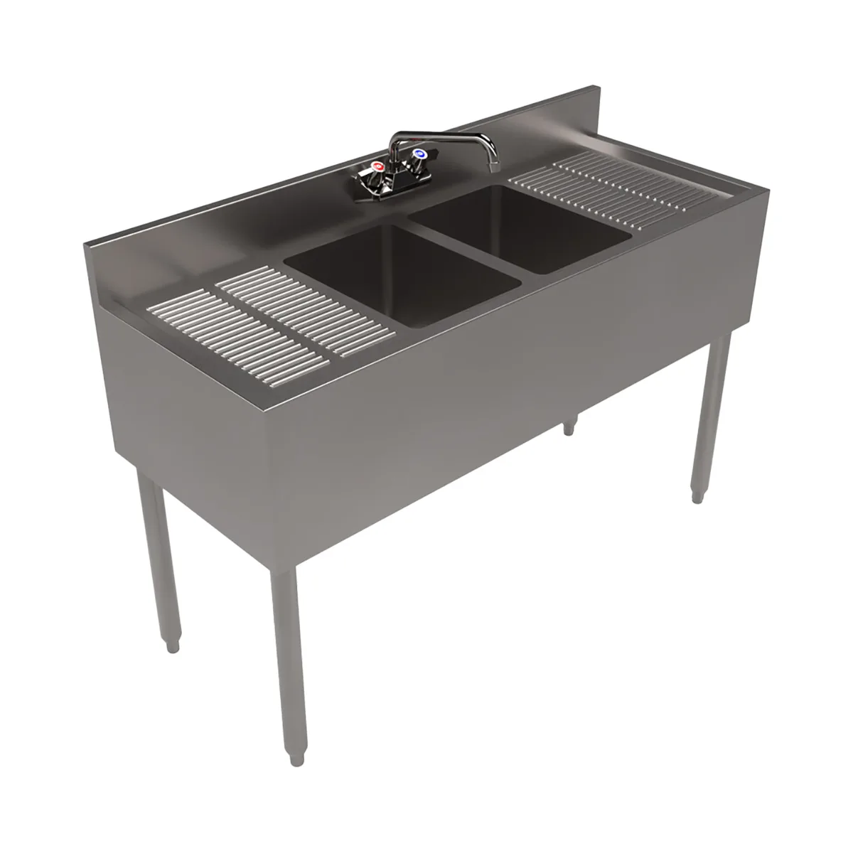 BK Resources UB4-18-248TS 48" Underbar Sink Units, 2 Compartment with 2 Drainboards