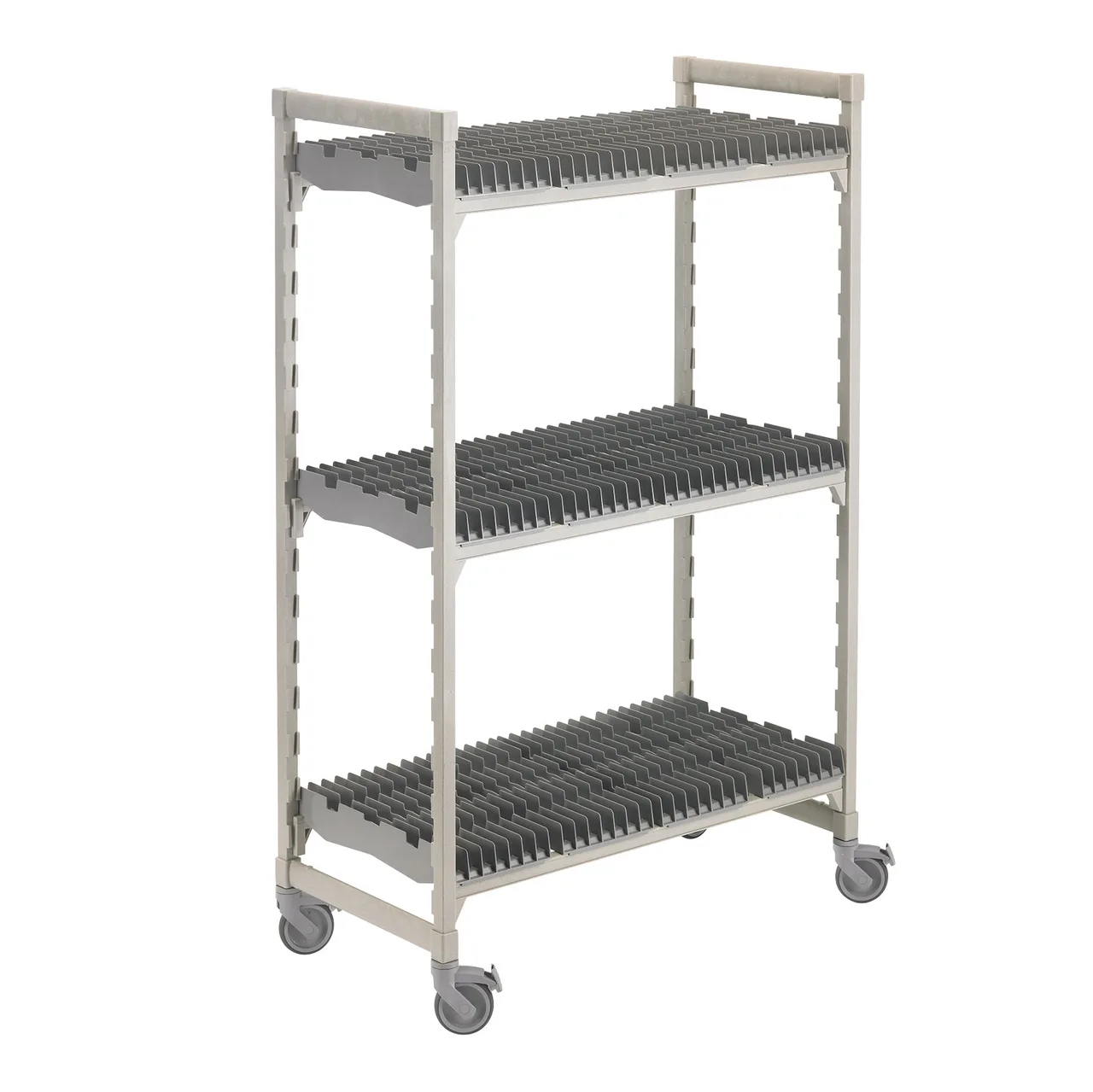 Cambro CPMU246075DRPKG 60" x 24" 75" Camshelving® Mobile Speckled Gray Drying Rack Cart with 3 Level